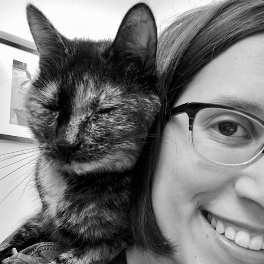 Rebecca & Mina the designer & her cat